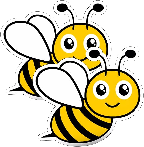 2 x Bumble Bee Stickers - Happy Vinyl Decal for Car, Window, Bumper, Laptop - Fun, Weatherproof, Durable Bee Design for Home, Office, or Outdoor Use - Easy to Apply Decorative Bee Decals