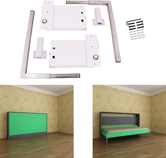 Horizontal Murphy Wall Bed Springs Mechanism Hardware Kit for Full Size Queen Size,Twin Size,King Size Bed，Horizontal Wallbed Mounting,White