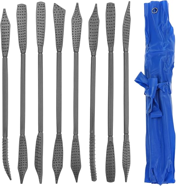 QWORK® 8 Piece Rasp File Set Double Sided Rasp Wood Soapstone Precision Handmade