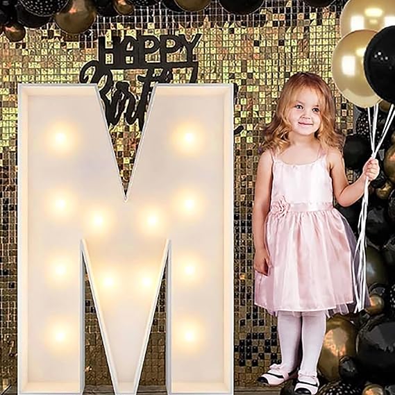 Alphabet LED Lights, 2.3/3.3/4ft Large Words Marquee Cardboard Letters Lamps For Birthday Graduation Party Decorations Wedding Home Decoration(M,120cm/4ft)