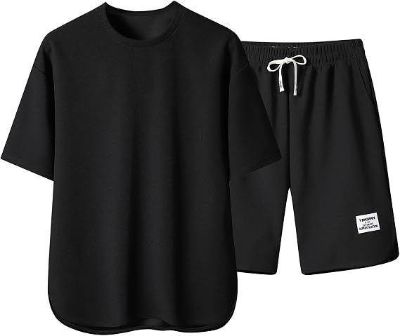 Summer Clothing, Top and Bottom Set, Men's, Short Sleeve, Casual T-shirt, Sweat Absorbent, Quick Drying, Casual, Large Sizes, Fashionable, Solid Color, Top and Bottom Set, Casual, Stylish