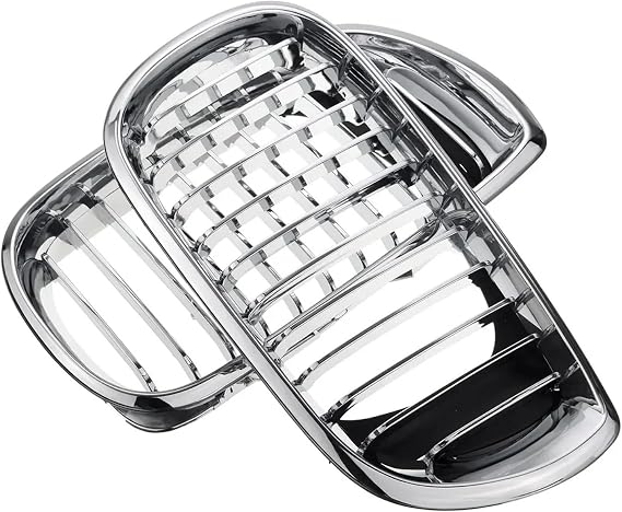 Double Line Front Grille Grills For BMW E46 2002-2005 Pair Chrome Front Center Kidney Hood Grille Grill(All Chrome)