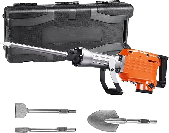 2200W Electric Demolition Jack Hammer Concrete Breaker with 4 Chisel Bits 2000r/min Heavy Duty Hammer Drill for Breaking Walls Floor Slabs Tiles Construction Site Power Tool Industrial Use