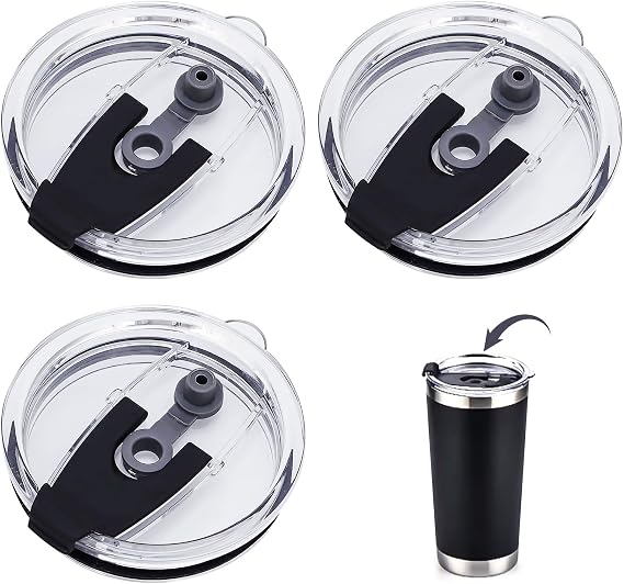 3-Pack 3.46x3.46In 20oz Tumbler Replacement Lids for Travel Cups - Modern Spill-Proof Skinny Cup Covers for Mouth Tumbler Cup - Compatible with Inner Diameter 3.05 to 3.25 In Stainless Steel Tumblers