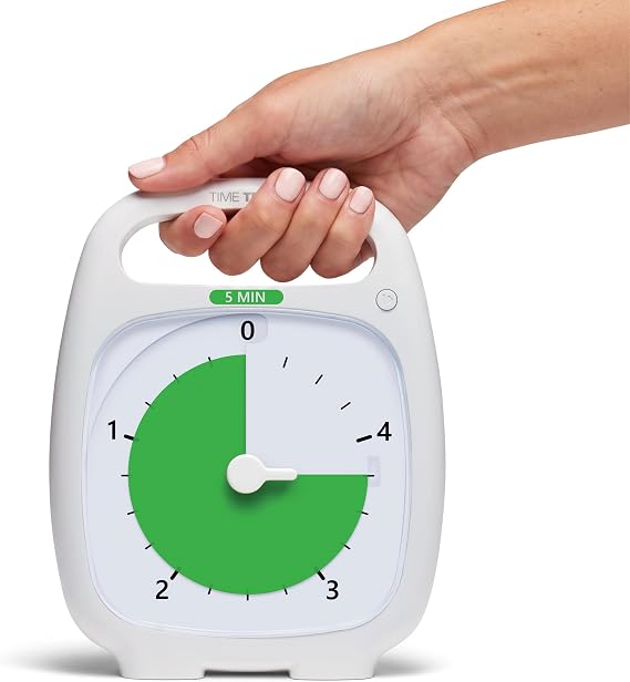 Time Timer PLUS 5 Minute Visual Analog Timer (White) Optional Alert (VolumeControl Dial) No Loud Ticking; Time Management Tool