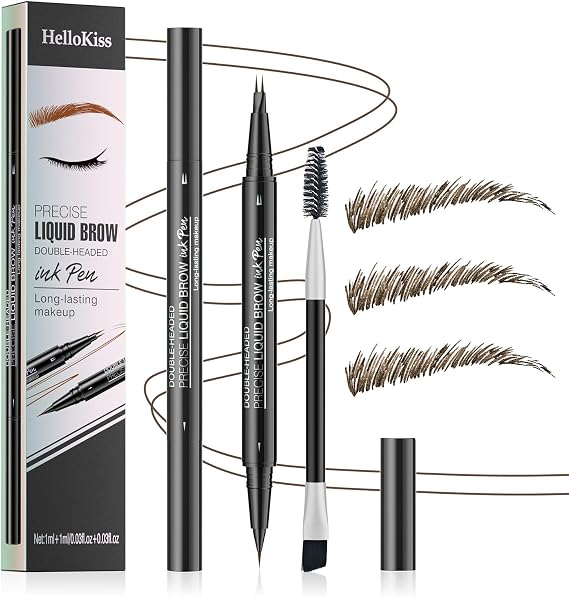 Microblading Eyebrow Pen - Waterproof Eyebrow Pencil with 2-Fork Tip - Long-lasting & Smudgeproof Black Brown Brow Pencil Brow Pen - Create Natural Looking Defined Brows