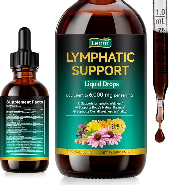 Lymphatic Drainage Drop 21-in-1 Botanical Formula | 6,000mg Equivalent for Immune Cleanse & Lymph System Detox Support,Daily Wellness,Body Balance& Vitality,Gluten-Free,60ml