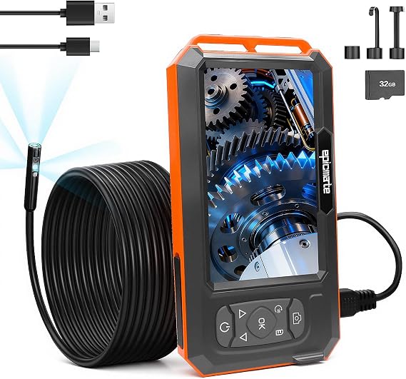 Endoscope Camera with Light, 5" IPS 1920P HD Borescope with Triple Lens, Industrial Inspection Endoscope with 16.4FT Semi-Rigid Snake Cable and 32GB Card, IP67 Borescope for Sewer/Automotive/Pipe