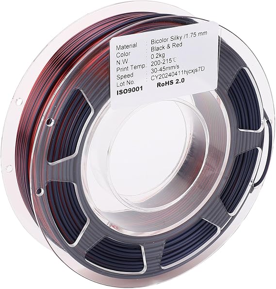 Generic 3D Printer PLA Filament Silk Black Red for High Strength Models 1.75mm Spool Bundle 200g