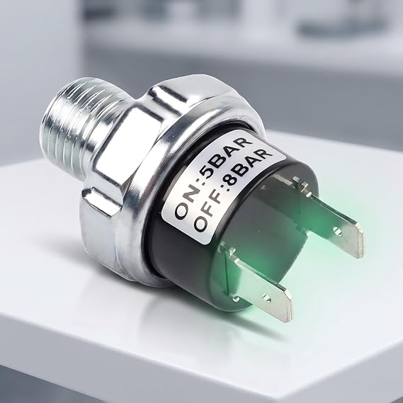 Air Pressure Switch G1/4 G1/8 Thread, 5-8BAR Auto Shutoff, 12V/24V DC & 110-240V AC Compatible for Air Compressor Horns(G1/8 6-8BAR)