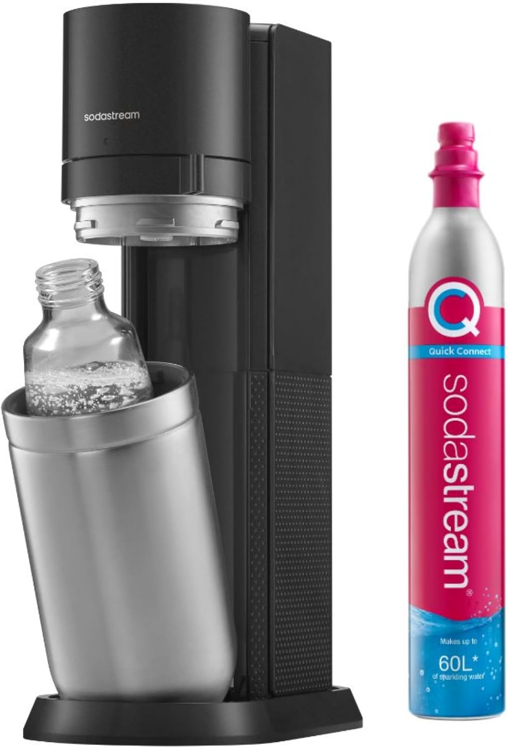 SodaStream Duo Sparkling Water Maker, Sparkling Water Machine & 2x 1L Fizzy Water Bottles, Retro Drinks Maker w. BPA-Free Water Bottle, Glass Carafe & Gas Bottle for Home Carbonated Water - Black
