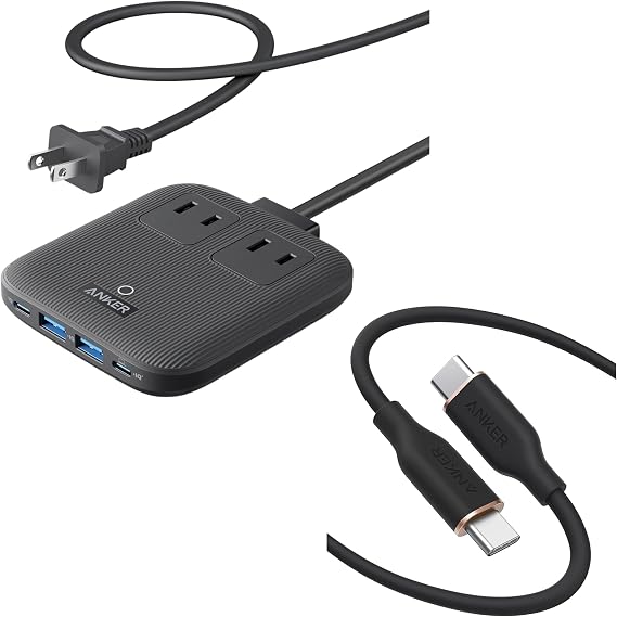 Anker Nano Charging Station 6-in-1, 67W & Anker PowerLine III Flow USB-C & USB-C Cable Black