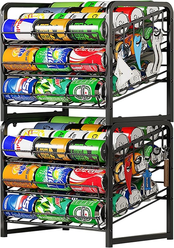 6-Tier Stackable Can Rack Organizer for Pantry, Up to 60 Cans, 2 Pack