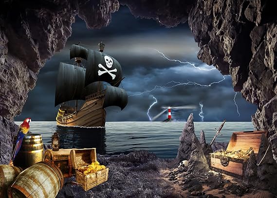 7x5ft Pirate Ship Backdrop Nautical Adventure Treasure Hunt Photography Background Pirate Theme Photography Background Pirate Halloween Decorations F104