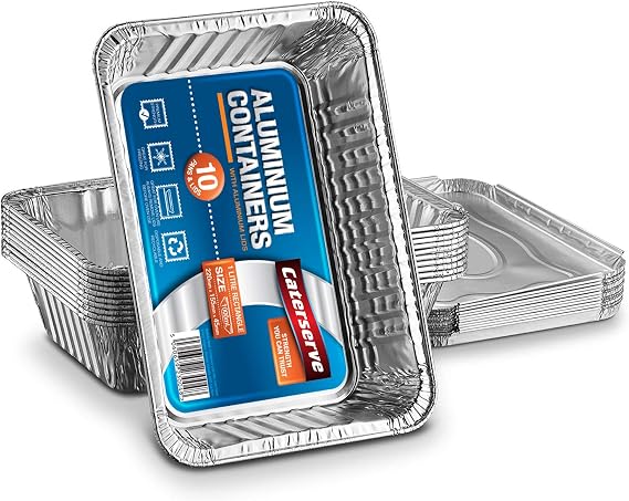 Disposable Aluminum Foil Trays Containers with Foil Lids 1000ml. Great for Baking Food Storage Takeaway Tin Pack of 10