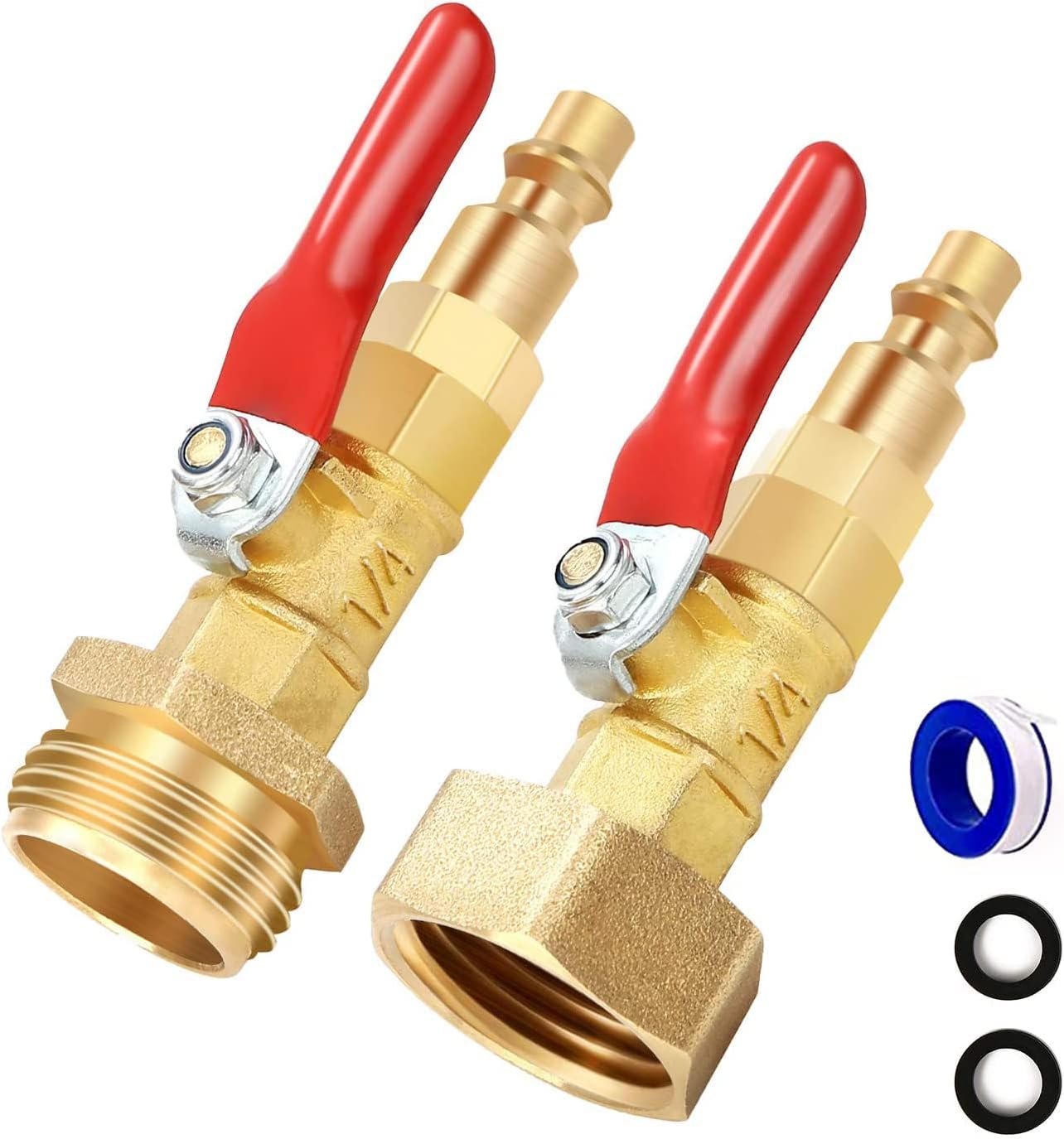 Winterizing Adapter, Brass, 1/4 inch, NPT, RV, Camper, Boat, Travel Trailer, Sprinkler Blowout Fitting, Ball Valve