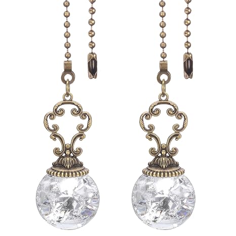 PATIKIL Ceiling Fan Pull Chain, 2 Pack 12" Decorative Ball Pendant Chain Extender Charm Extension Pull String for Ceiling Fans Light Lamp, Clear