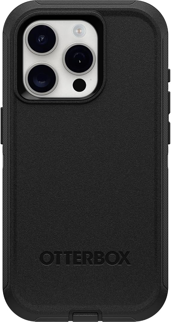 OtterBox iPhone 15 Pro (Only) Defender Series Case - BLACK, screenless, rugged & durable, with port protection, includes holster clip kickstand