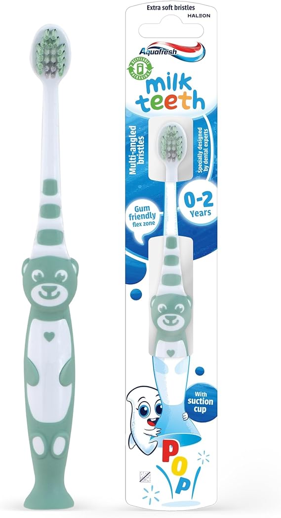Aquafresh Milk Teeth Baby Toothbrush, Extra Soft, Ages 0-2, Color May Vary