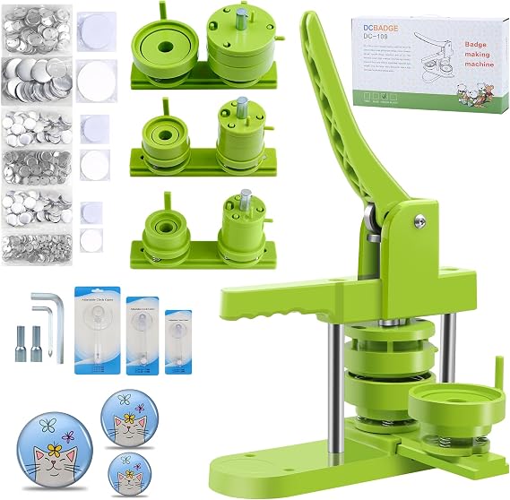 Button Maker Machine Multiple Sizes 1+1.25+2.25in, Button Pin Maker Kit for DIY Gifts, Badge Press Machine with Free 300PCS 25+32+58mm Badge Making Iron Supplies & 3Circle Cutter