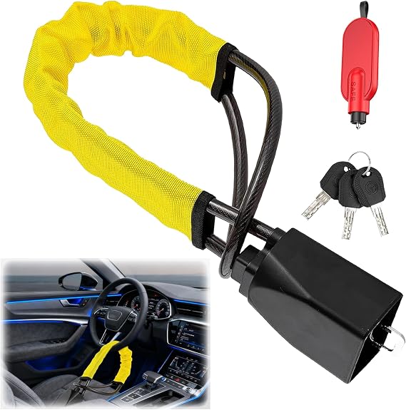 Steering Wheel Lock - Heavy Duty Car Anti-Theft Security Device with Police Approved Locking Mechanism, Universal Fit for Cars & Vans, Extra Strong Steering Lock for Vehicle Protection
