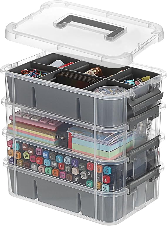 IGNPION 4 Layer Craft Storage Box, Adjustable Plastic Tool Box with Handle