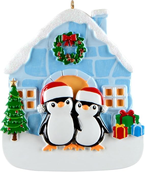 MAXORA Couples Christmas Ornament 2026 Personalized Igloo Penguin Family