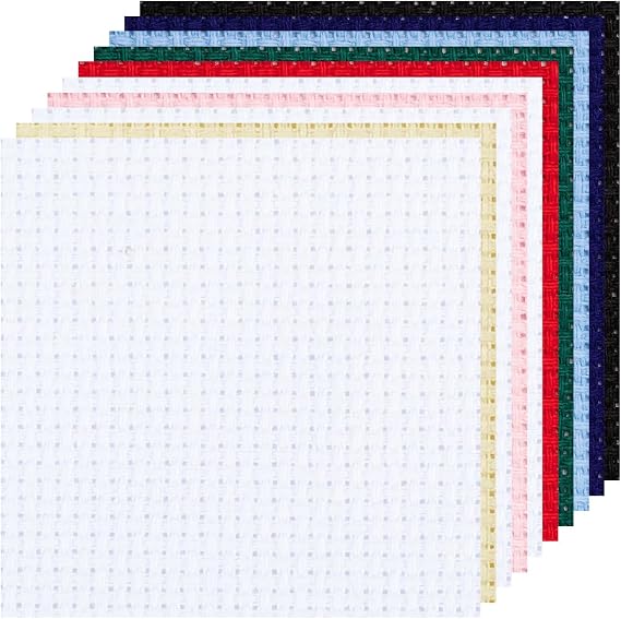 10Pcs Cross Stitch Sheets,14 Count Assorted Color Embroidery Fabric,15x15cm