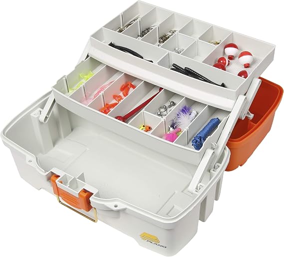PLANO Let's Fish Two-Tray Tackle Box,Fishing Tackle Organizer, Portable Storage Organizer, Tool box, Small parts, Removable Trays, Fishing, Beading, School or Office Supplies or Crafting Materials