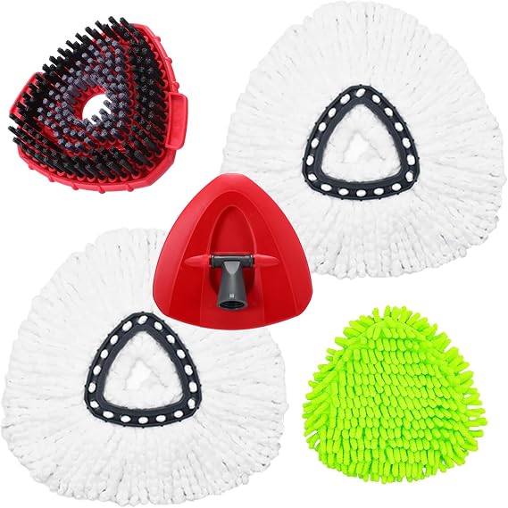 Spin Mop Heads Replacement for Ocedar, Upgrade Scrub Brush Replace Heads for o Cedar Easywring 1 Tank, Include 3 Pack Spin Mop Refills, 1 Pack Scrubber Mop Head and 1 Mop Base