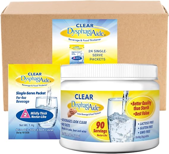 Clear DysphagiAide 90 Serving Jar and Level 2 Mildly Thick (Nectar-Like) Single Serve Packets, 24Count