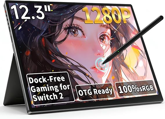 S123E 12.3 Inches Portable Monitor Touchscreen Monitor for Switch 2 Console