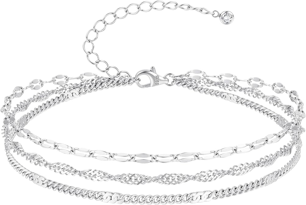 FIOROYAL Silver Bracelet for Women,3-Layered Sterling Silver Bracelet