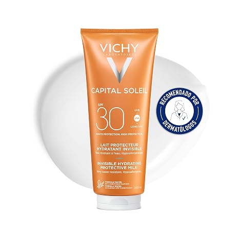 Vichy Protective and Moisturizing Milk, Sensitive Skin, Intense Hydration, Photoprotection SPF30 Against UVB and UVA Rays, Family Format, Capital Soleil, 300 ml
