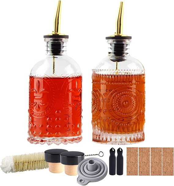 Shining Craft シャイニングクラフト コーヒーバー用シロップディスペンサー 200ml ガラス製 2 パック 酢ディスペンサーセット 注ぎ口付き 調味料/キッチン用オイルディスペンサー コーヒーバーに最適 SC0562