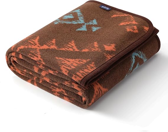 ACUSHLA Merino Wool Throw Blanket - Thick Large Warm Washable Living Blanket Bedspread for Sofa Bed Couch Outdoor Picnic Travel Camping Blanket All Season - (160 x 200cm|Navajo Style Brown)