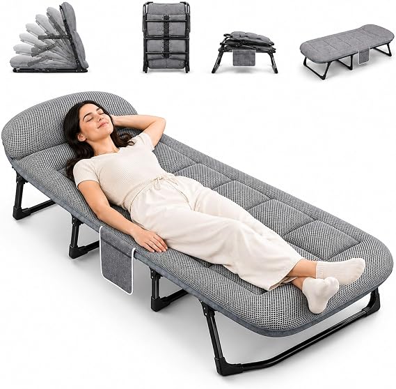 6-Position Adjustable Folding Camp Beds for Adults with Cushion,Portable Tent Comfortable Travel Camp Beds,78.7 * 26" Extra Wide,for Home Office Camping,Supports 660 lbs