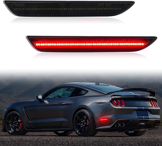 Rear Side LED Lights Compatible with 2015-2023 Mustang, Dynamic Light Effects at Startup, Rear Fender Marker Reflector Lights, Red Light + Smoke Lens