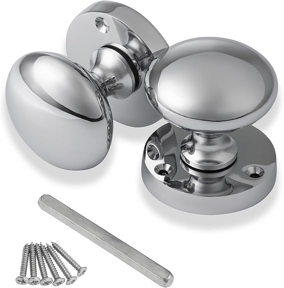 XFORT Mortice Door Knobs in Polished Chrome, Mushroom Style Internal Door Knobs for Wooden Doors, Round Victorian Doorknobs