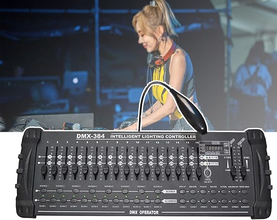 Dmx-512, DJ Controller, Auto Light Control Programmable, Universal Controller, 384 Dmx Channels/24 Scanner Built-In Function, Program Editing, Light Shows, Black