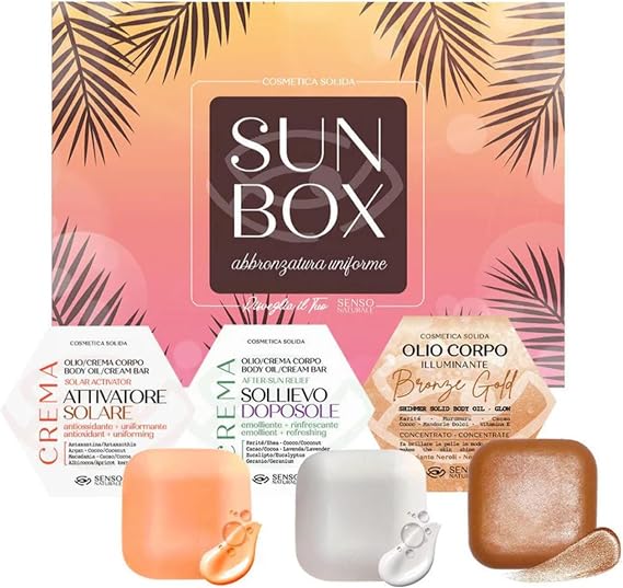 Senso Naturale Sun Box Gift Set – Natural Tanning & After Sun Skincare – Vegan, Organic, Dermatologically Tested – Includes Pre-Sun Tan, After Sun & Shimmering Cream – Summer Gift for Glowing Skin