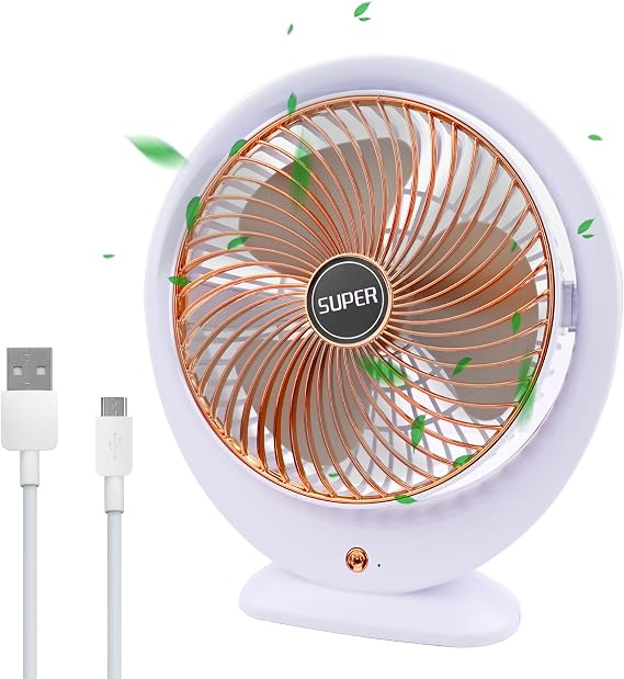 USB Masa Vantilatörü Elektrikli Mini Masa Vantilatörü 3 Hız Ayarlanabilir Güçlü Rüzgar 360 ° Döndürme Taşınabilir Masaüstü Fan Ofis Ev Yatak Odası Dış Mekan Kamp için Sessiz Soğutma Fanı (Altın B)