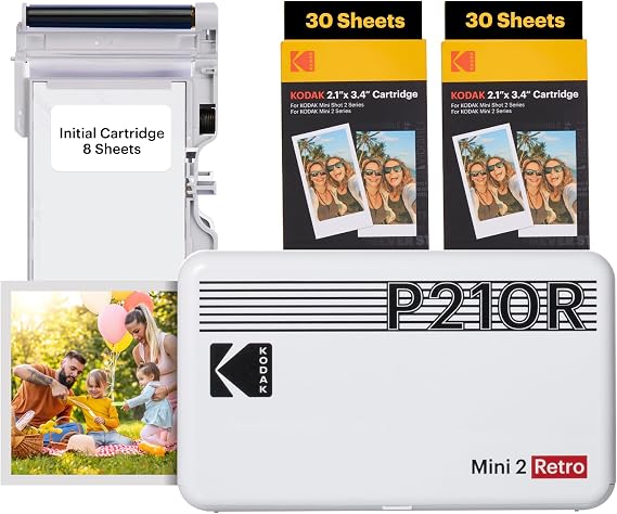 KODAK Mini 2 Retro 2x3 Taşınabilir Fotoğraf Yazıcısı, 4PASS, 38 Sayfa, Beyaz