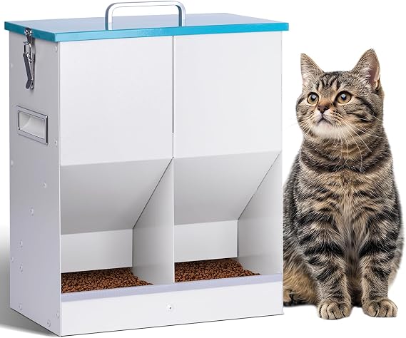 自動猫フィーダー 猫2匹用 42カップ/10l 犬と猫用自動ペットフィーダー 複数の猫用フィーダー 屋外 大容量 亜鉛めっきスチール 重力 ペット 犬 ドライフードディスペンサー 10l