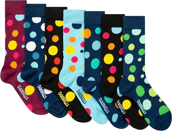 OddBalls Socks, 7 Pack - Colourful Cotton Crew Multipack for Everyday Wear