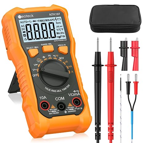 Neoteck Digital Multimeter 2000 Counts Polymeter Tester Electrician for AC/DC Current Voltage Resistance Capacitance NCV Frequency Temperature with Crocodile Clamp