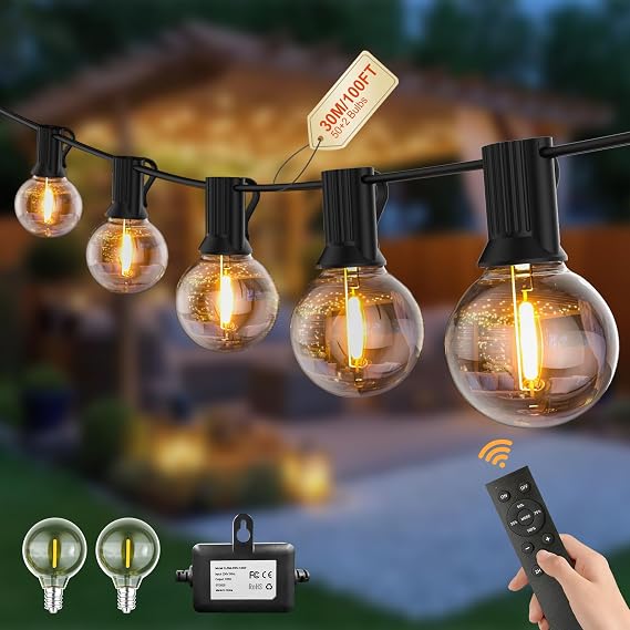 30M G40 Outdoor Garden String Lights Mains Powered with Remote Control [Energy Class G]