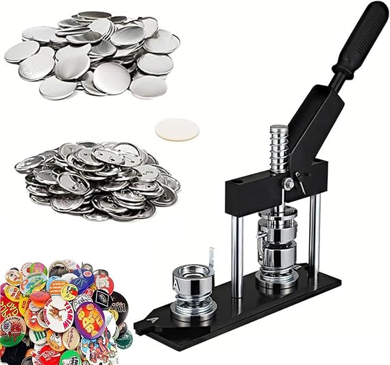 Button-Presse in austauschbaren Größen runder Button-Stanzer zum Selbermachen 32 mm (1 1/4 Zoll) Button-Maker-Set mit 500 Buttonteilen + Metallschneider für alle Button-Liebhaber