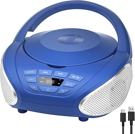 Gueray Portable CD Players for Home Boombox with Speakers Radio Blue Silver