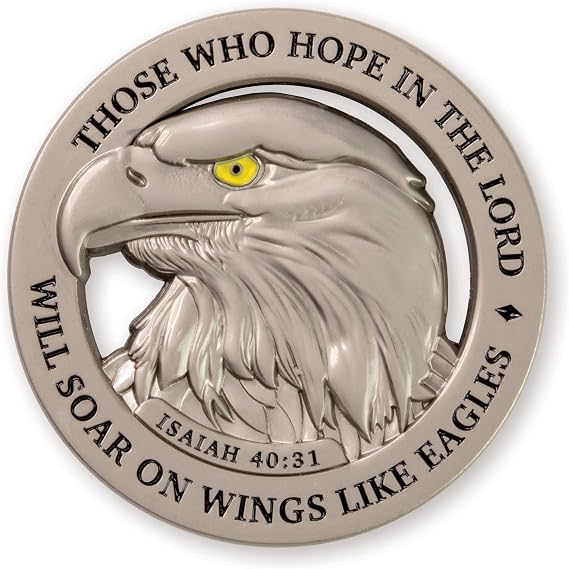 American Bald Eagle チャレンジコイン サテンシルバーメッキ クリスチャンポケットトークン イーグルスカウト用 イザヤ書 40:31 聖書研究用品 男性用 宗教的心配 EDCコイン 警察 退役軍人向け